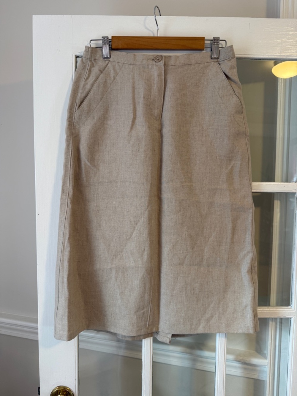 NWT L.L. Bean Classic Linen-Blend Skirt in Tan
